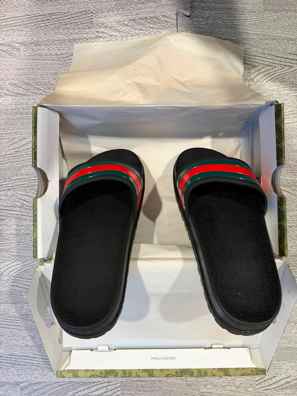 Gucci Black Slides with Green and Red Stripes